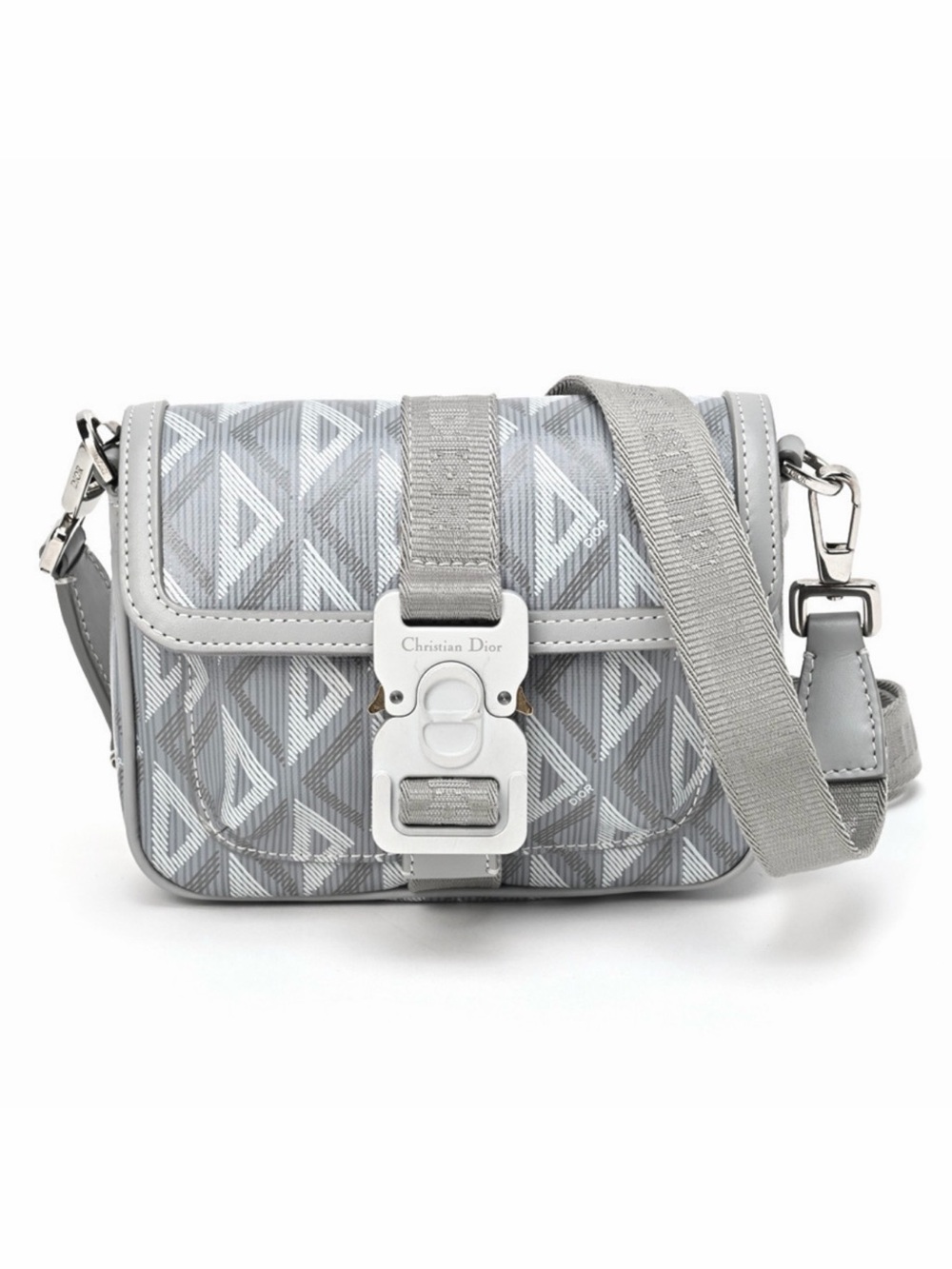 Authentic Dior Silver-Gray J'Adior Crossbody with Signature Buckle